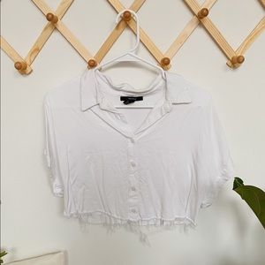 forever 21 cropped white button up blouse